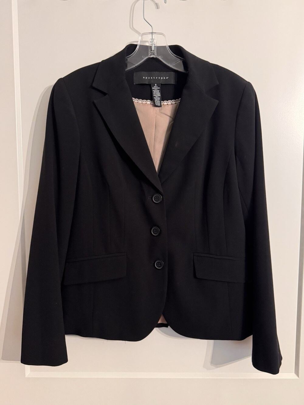 Apostrophe Blazer Jacket Sz M Black Lined Office Business Old Money Academia